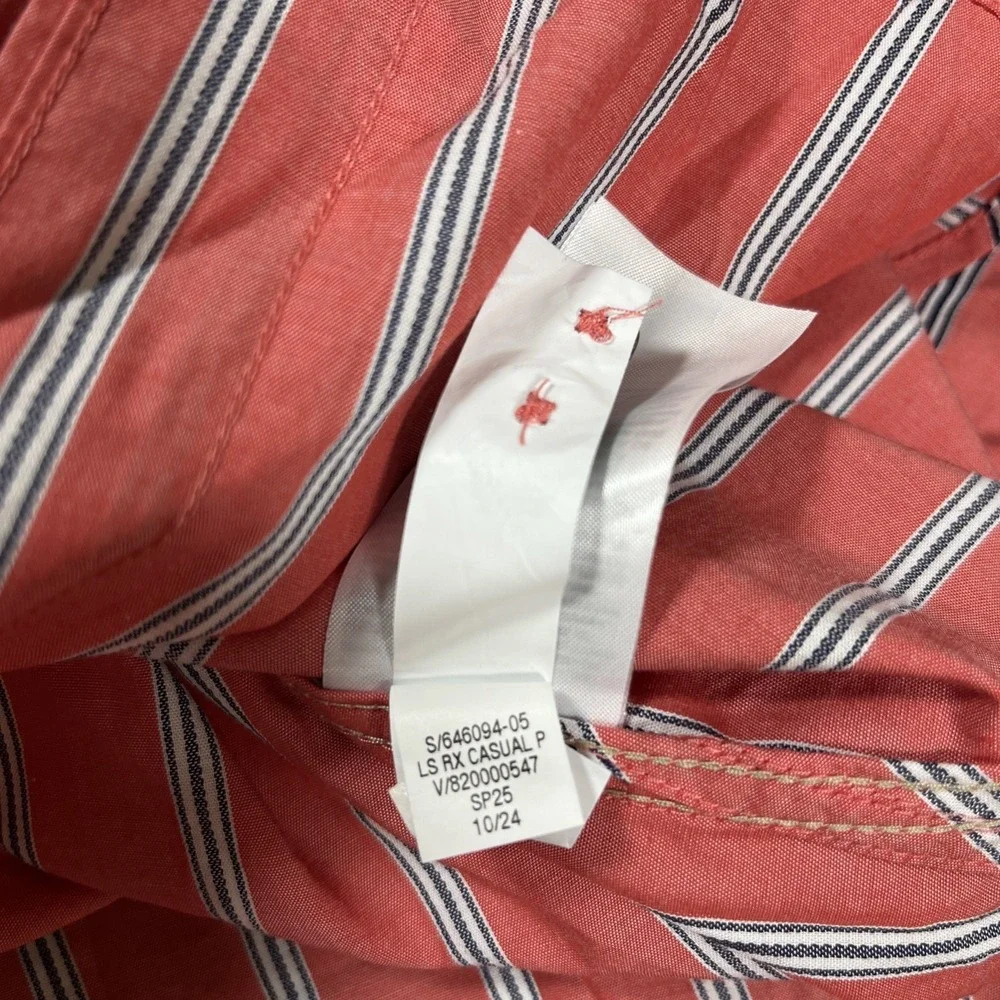 Banana Republic Mens Button Up Shirt Medium Coral Striped Relaxed Fit Casual